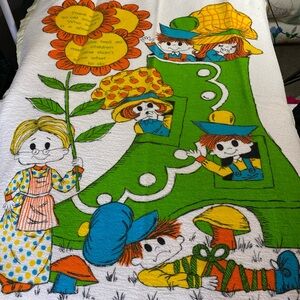Vintage Old Woman Who Lived in a Shoe Baby Nursery Rhyme Blanket 37x42
